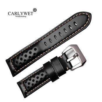 

CARLYWET 22 24 26mm Wholesale Black Brown Real Leather VINTAGE Watch Band Strap Belt With Brushed Buckle For RADIOMIR