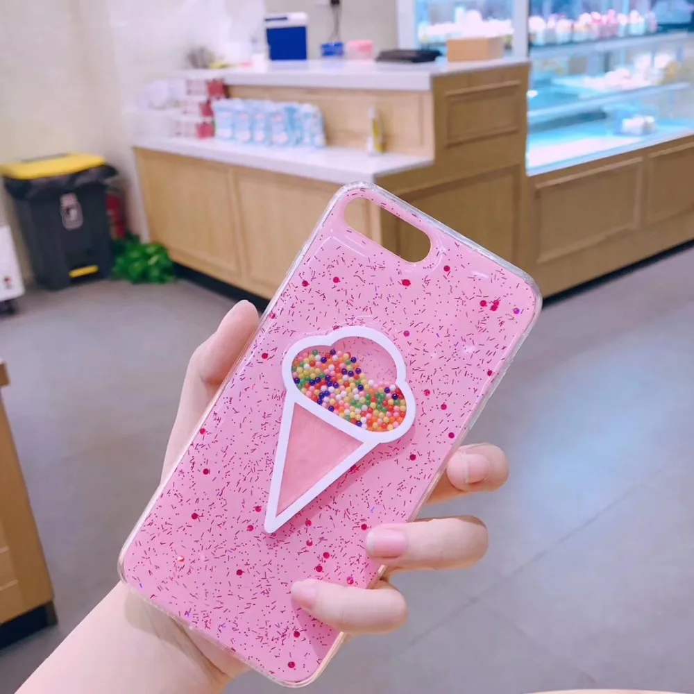 Aoweziic Lovely 3D Dynamic Summer Ice Cream Phone Case For iPhone X XS MAX XR 6S 7 8 Plus Shining Glitter Back Cover Ice cream
