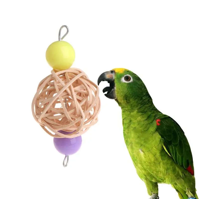 Pet Parrot Toys Rattan Ball Colorful Hanging Cage Bird Parakeet