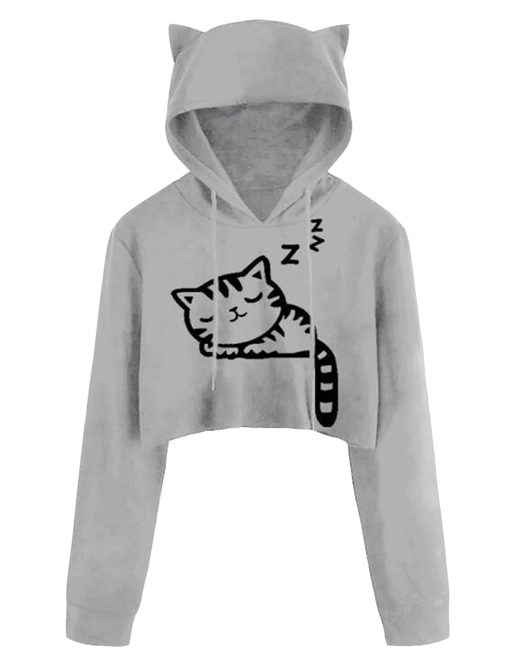 

2019 Spring Europe And The United States New Short Ladies Sweatshirts Cat Print Short Paragraph Long-sleeved Hooded Sweatshirts