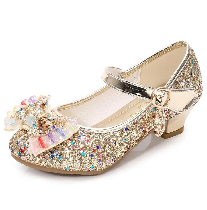 Детская обувь с жемчужинками и золотыми цветами; сандалии на высоком каблуке для девочек; детская Свадебная обувь; Размеры 26-37; хорошее качество