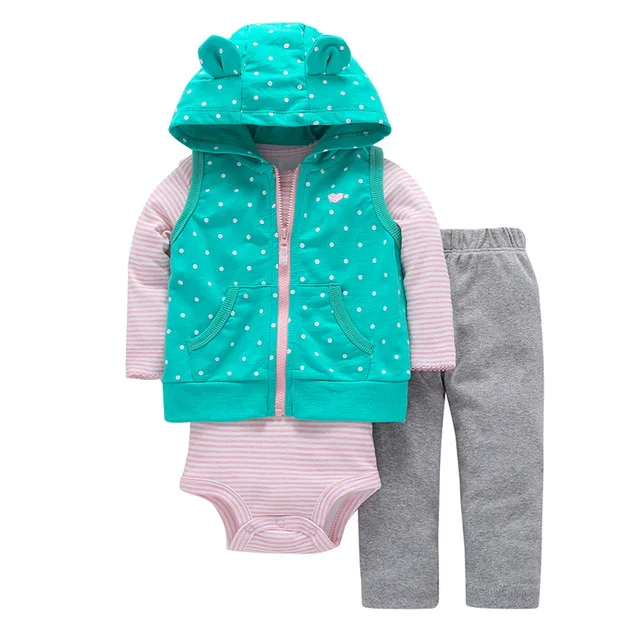 Весенне-осенний комплект одежды для малышей из 3 предметов, хлопковое пальто-комбинезон с капюшоном, жилет и штаны Одежда для маленьких девочек одежда для детей - Цвет: 06467