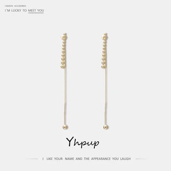 

Yhpup Fashion Temperament Copper Round Bead Long Dangle Earrings Simple Earrings for Women Party Jewelry Gift 2019 16 K