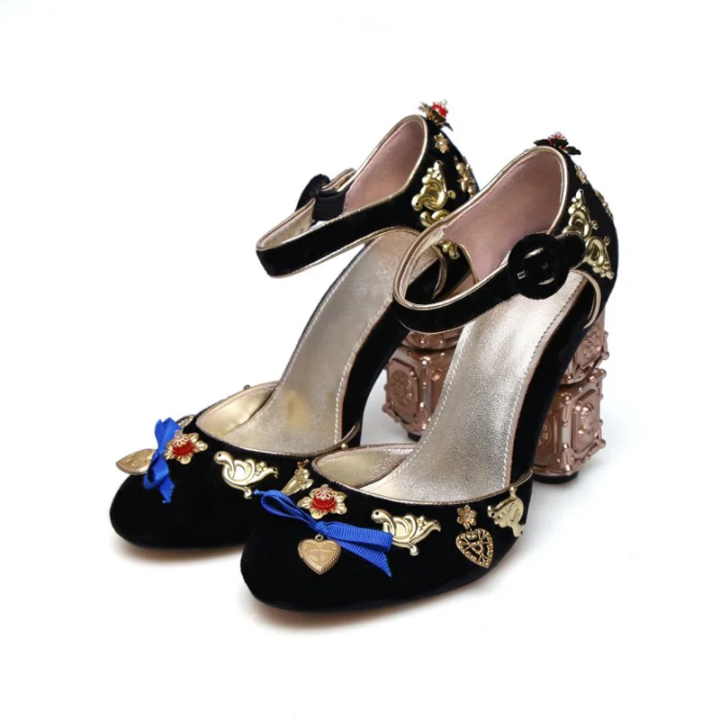 High Heels Women Pumps Two Piece Thick Heels Ladies Party Wedding Black Shoes Summer Ankle Strap Footwear Women Large Size 34-43 (6)