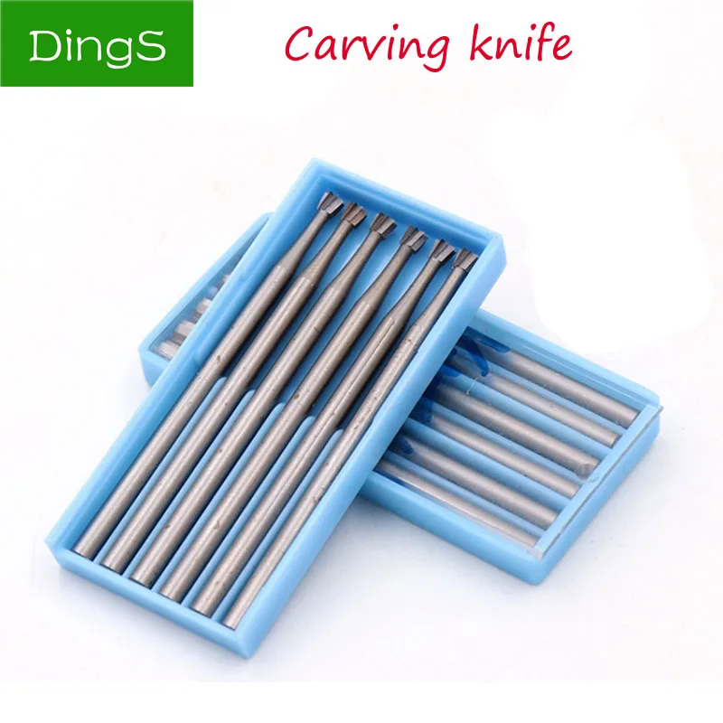 

6pcs 2.35mm Shank 0.6-2.3mm Precision Tungsten Carbide Burrs Milling Cutter Rotary Tool Inverted Ladder Carving Knife DouZ