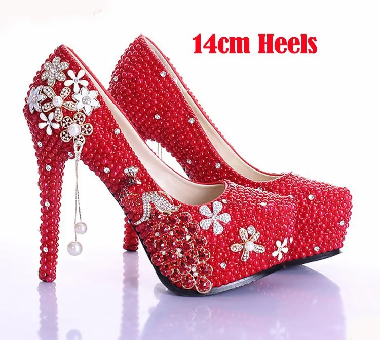 Элегантная перламутрово-красная свадебная обувь со стразами роскошная свадебная обувь ручной работы дамские туфли-лодочки на высоком каблуке(12 5 см) со стразами туфли для выпускного бала