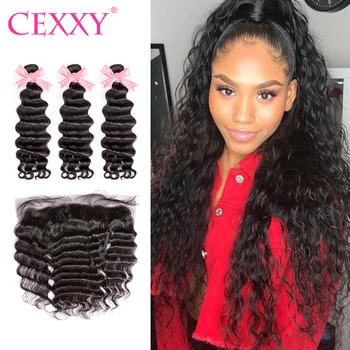 

CEXXY Lace Frontal Closure With Bundles Natural Wave Malaysian Virgin Hair 13*4 Frontal Human Hair Free Shipping