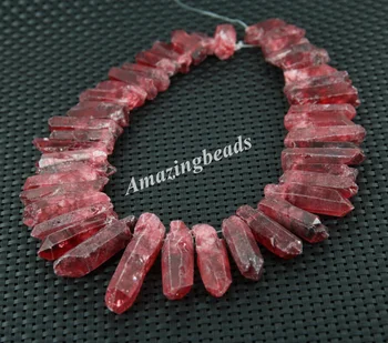 

Approx 46pcs/Strand Natural Wine Red Quartz Stick Points Jewelry Pendant,Rough Crystals Quartz Top Drilled Spikes Beads Necklace