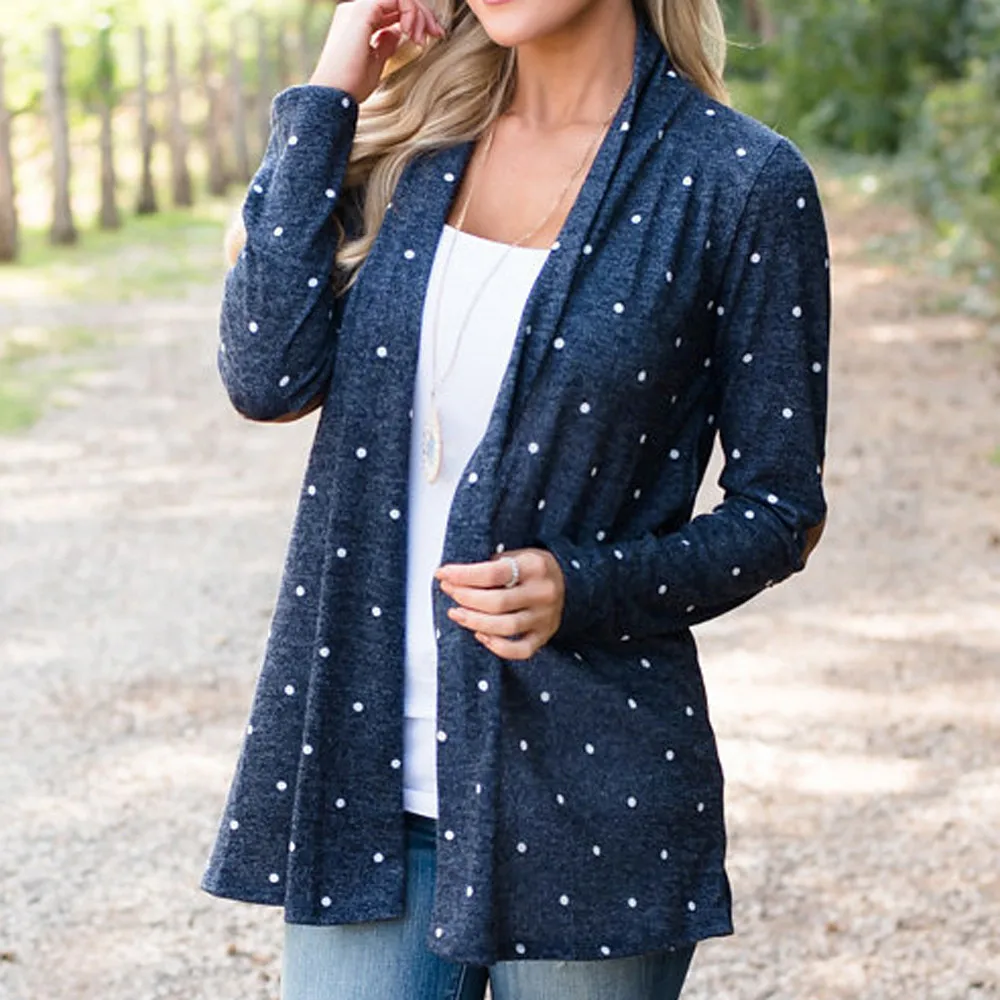 Colorful Dots Print cardigans Loose sweater Casual Long Sleeve Jumper Top Sweater Mujer 2018 Women Patchwork long Coat |