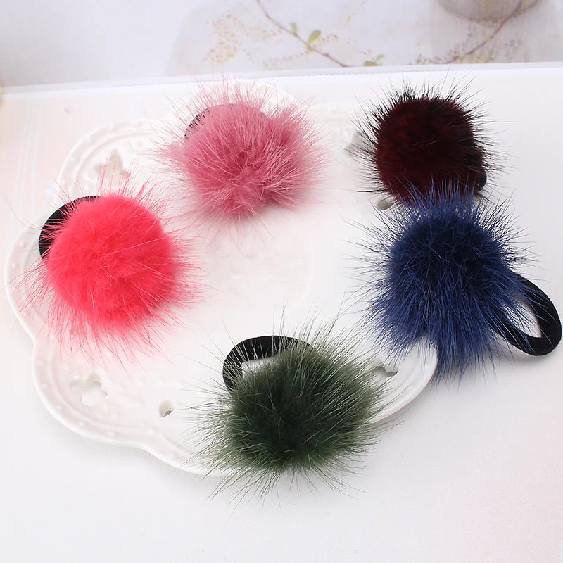

1 PC Cute Faux Rabbit Fur Ball Elastic Hair Bands Hairball Pattern Hair Scrunchie For Girl Ponytail Holder Women Headwear
