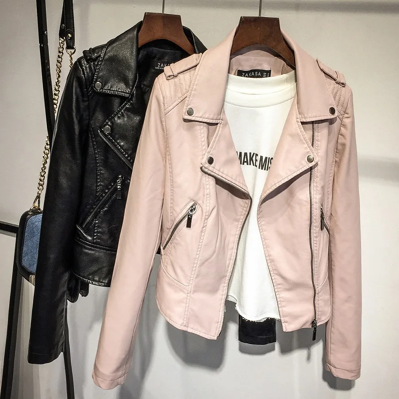 Temofon куртка-бомбер Для женщин кожаная куртка осень Veste Femme молния мотоциклетные