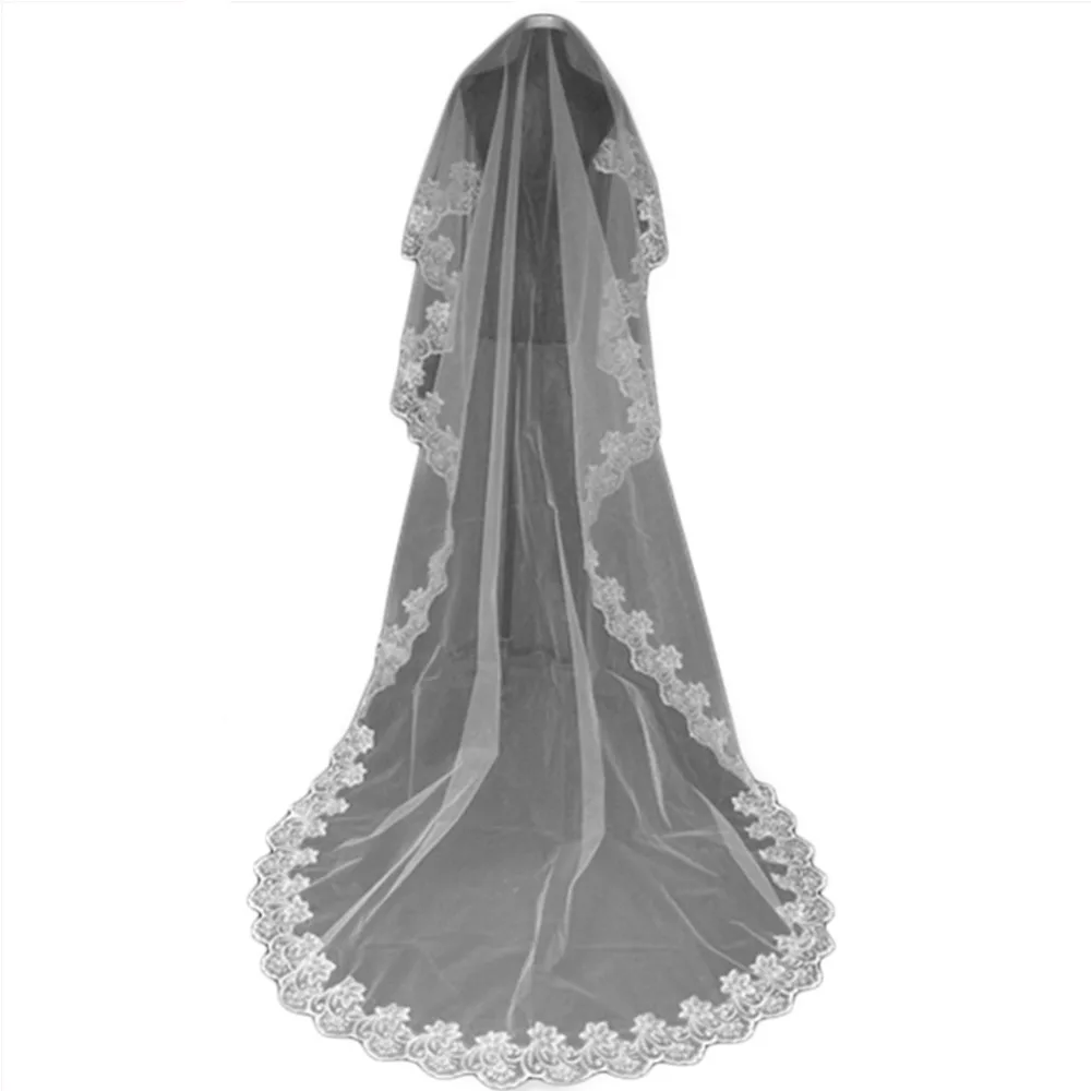 Voile Mariage 3M One Layer Lace Edge White Ivory Cathedral Wedding Veil Long Bridal Veil Cheap Wedding Accessories Veu De Noiva