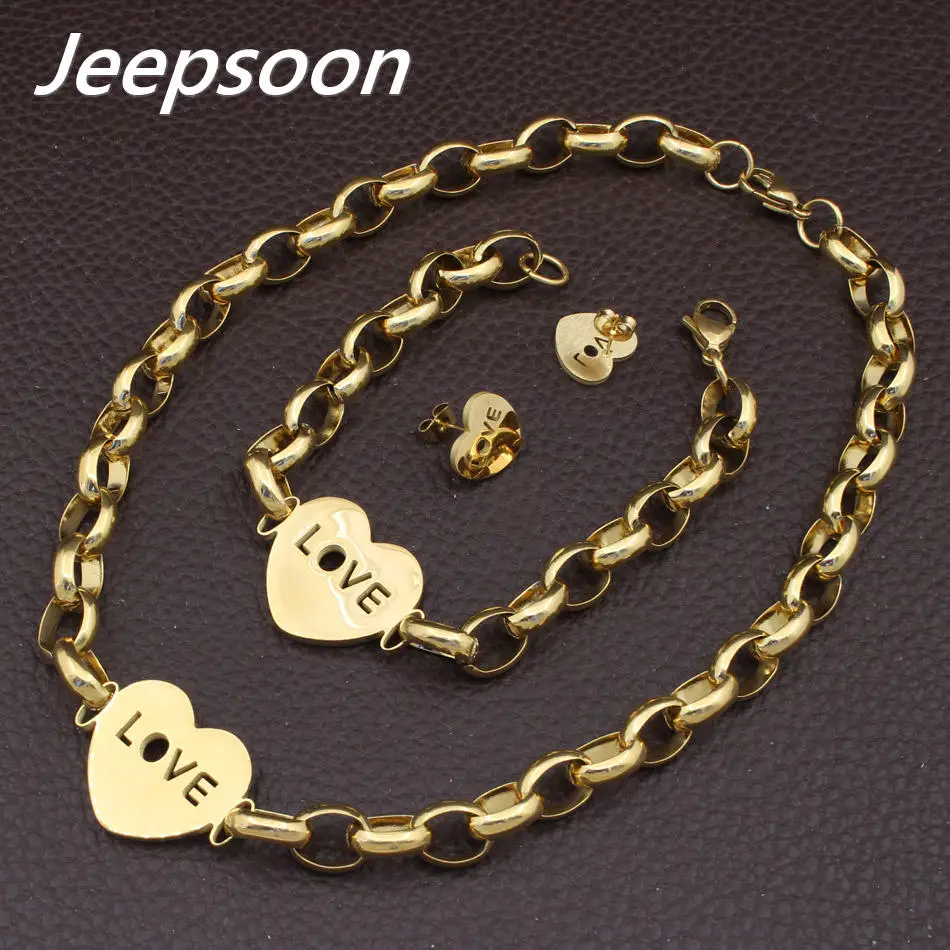 

Fashion Jewelry Stainless Steel Heart Chain Necklace & Bracelet & Earrings Set For Woman SFKGALCF
