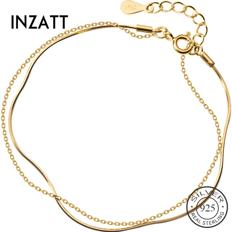 INZATT Real 925 Sterling Silver Minimalist Bracelet For Elegant Women Party Classic Double Chain Fine Jewelry 2019 Accessories