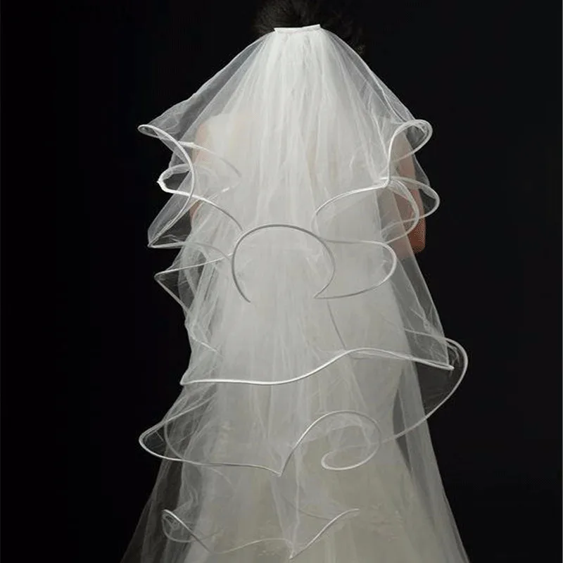 

2022 Short Tulle White Ivory Wedding Veils 4 Layers velo de novia Wedding Accessories Bridal Veil with Comb Cheap In Stock