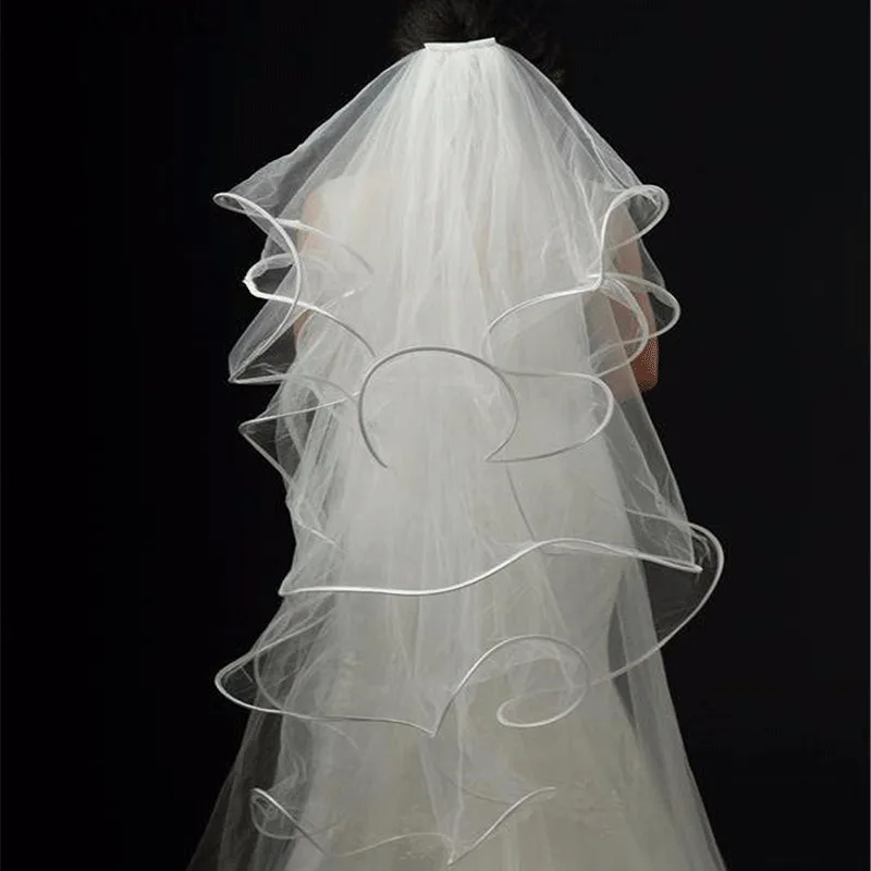 2019 короткий белый тюль белоснежные свадебные вуали 4 слоя вело де novia аксессуары для свадьбы свадебный Фата с расческой недорогие, в наличии