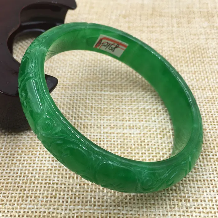 

A-2168 Chinese Hand-carved Green Jadeite stone Gems Bangle Bracelet 56mm