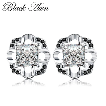 

Trendy Flower 100% Genuine 2.7g 925 Sterling Silver Jewelry Black&White Stone Engagement Stud Earrings for Women T058