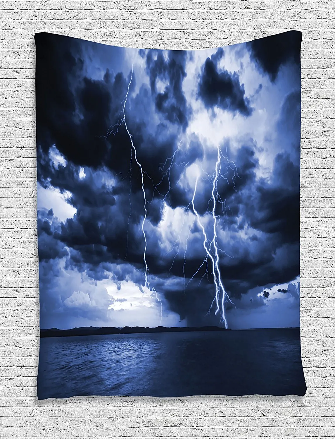 

Sky Tapestry Dark Lake House Decor Majestic Sky View with Huge Rain Clouds over the Sea and Vibrant Storm Rays Dorm Wall Hanging