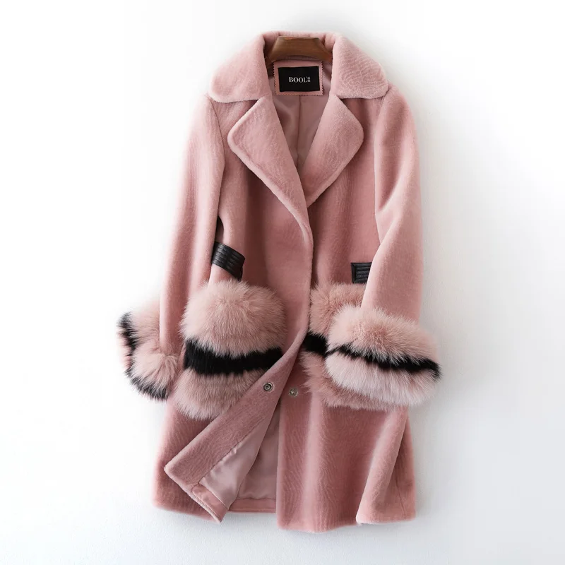 

Real Fur Coat Female Sheep Shearling Fur Wool Coats Winter Jacket Women Clothes 2019 Fox Fur Pocket Long Coat Abrigo MujerMY3286