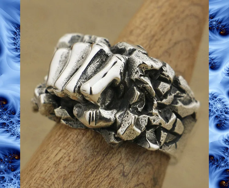 Твердое Серебро 925 пробы крутое мужское рыцарское индивидуальность мощный кулак ломающий камень кольцо панк рок ретро модное кольцо TA77