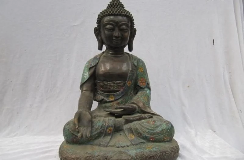 

19 Inch"Tibet temple 100% Bronze handwork made cloisonne Sakyamuni Buddha Statue 8.02