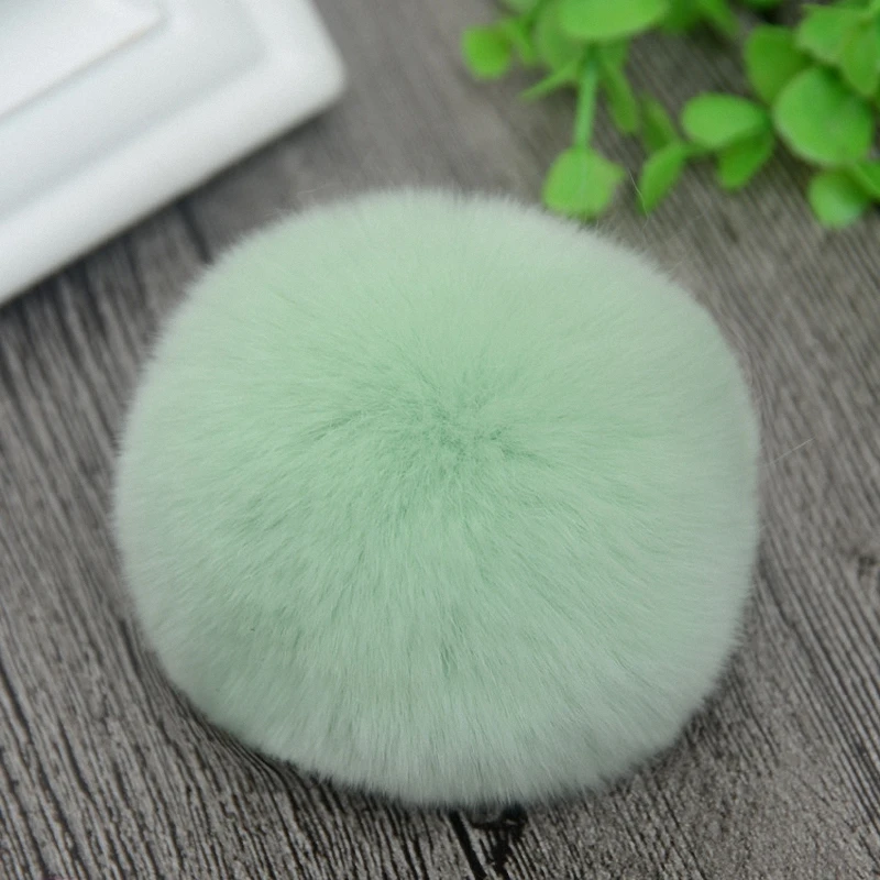 light green 8 см натуральный мех кролика Рекс помпон пушистый DIY зимняя шапка Skullies шапка вязаная шапка помпоны DEF001-grey - Цвет: light green