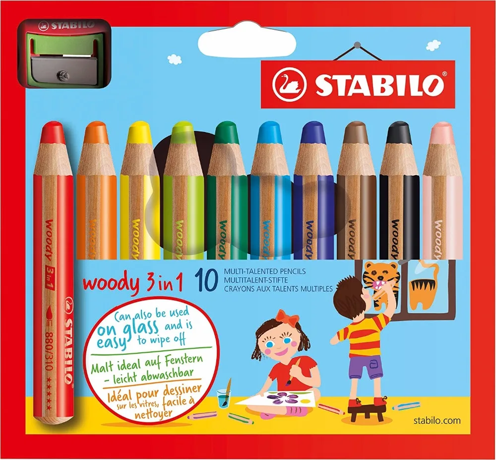 STABILO Woody 3 в 1 мульти-талантливый карандаш Ассорти Цвета кошелек 6/10/18 Цвета