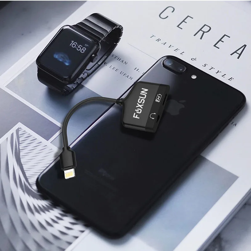 Dual for Lightning Headphone Audio Charge Adapter for iPhone 7 8 X For Lightning AUX Splitter Charge Call Voice Wire Control