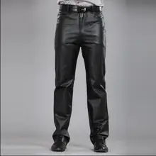 M-7XL Горячая зимняя мужская новая одежда из натуральной овчины кожаные штаны утепленные прямые брюки плюс размер мотоциклетные кожаные брюки