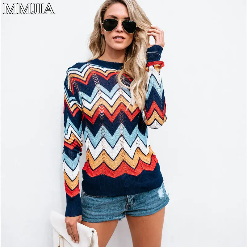 MuMuJia Colorful Patchwork Hollow Out Sweater Women's Pullovers 2018 Autumn Winter Harajuku Sweaters Mujer Jumpers Knitwear Tops MuMuJia Colorful Patchwork Hollow Out Sweater Women's Pullovers 2018 Autumn Winter Harajuku Sweaters Mujer Jumpers Knitwear Tops