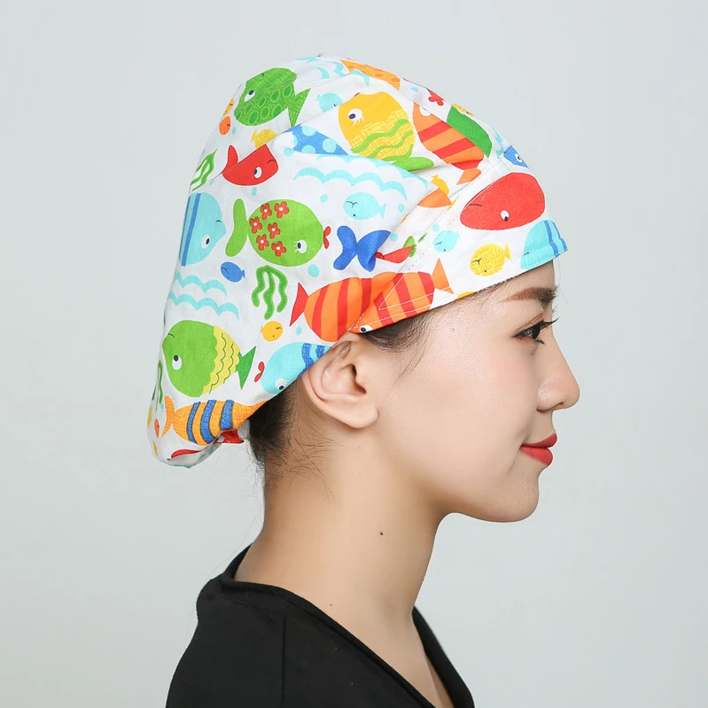 Скраб Шляпы Хлопок хирургические шапки для женщин доктор шапочки для медсестры клиника рабочие шапки цветок мультфильм печатных