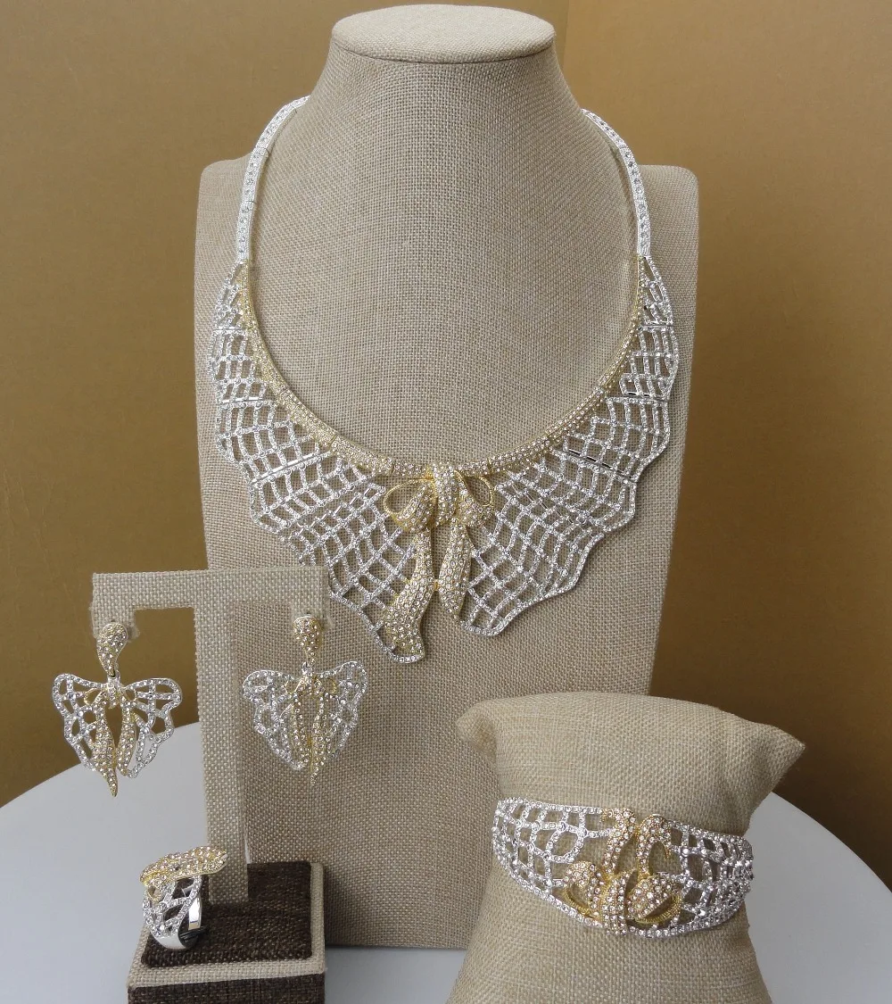 

Yuminglai Popular Design Dubai Custom Jewelry High Quality Two Tones Cubic Zircon Jewelry Set for African Women FHK5272