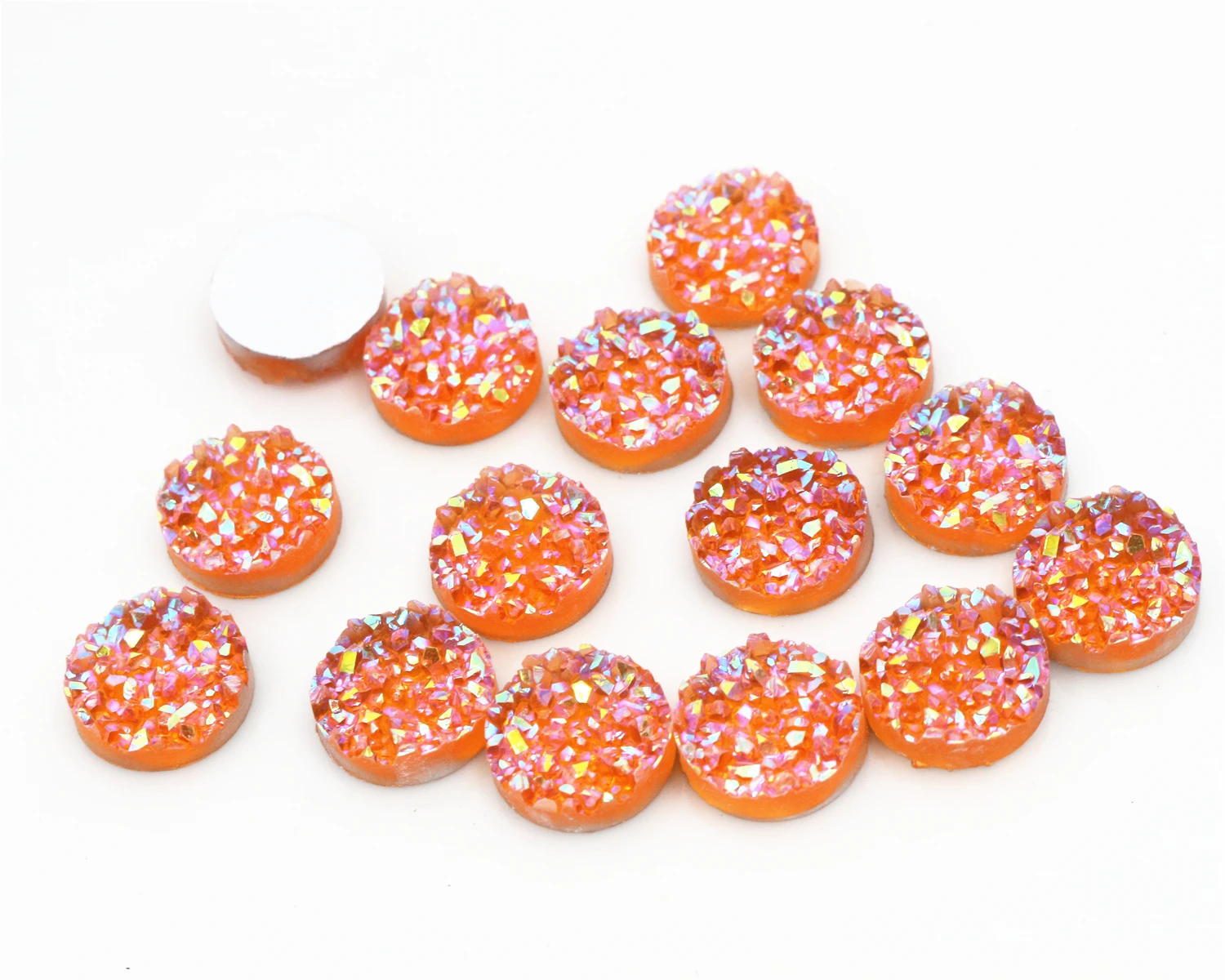 

New Fashion 40pcs 12mm Orange AB Colors Natural ore Style Flat back Resin Cabochons For Bracelet Earrings accessories-V4-06