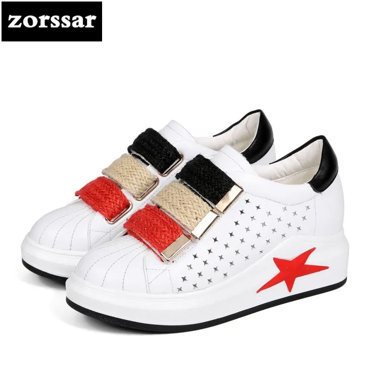 

{Zorssar} 2018 New Genuine Cow Leather Female shoes Casual flats Shoes Comfortable Flat platform women sneakers shoes Breathable