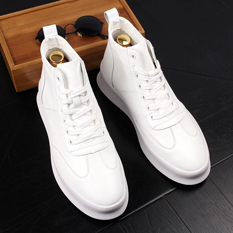 

Stephoes 2019 New Luxury Brand Men Fashion High Top Sneakers Spring Autumn Casual High Shoes Men Leather Boots Microfiber Shoes