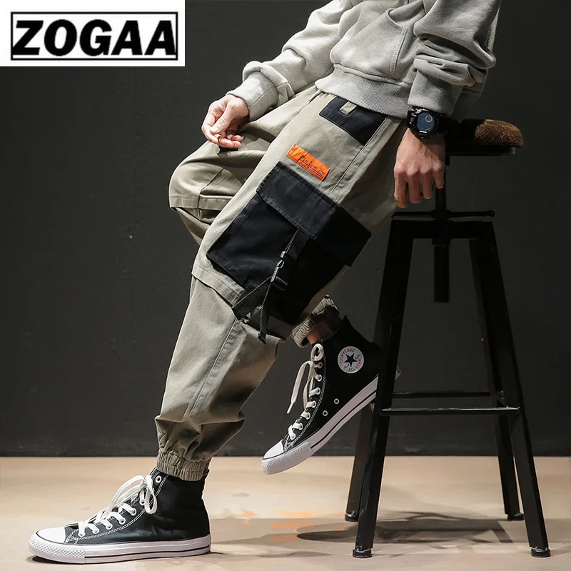 ZOGGA Stitching Color Loose Male Ankle-Length Cargo Pants High-quality Cotton Mid-Waist Men Pants Without Fade/Shrink/Pilling ZOGGA Stitching Color Loose Male Ankle-Length Cargo Pants High-quality Cotton Mid-Waist Men Pants Without Fade/Shrink/Pilling