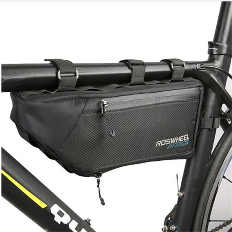 Top ROSWHEEL ATTACK 100% Waterproof Bicycle Bike Accessories Storage Front Frame Tube L35.5*W7*H14/24cm Black Bicycle Tube Bag 2
