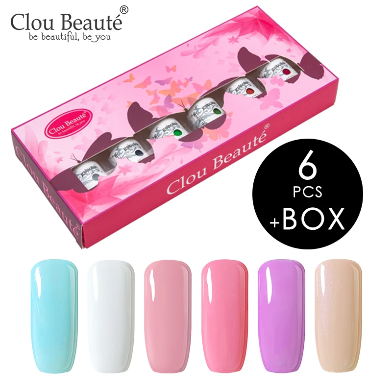 Clou Beaute 6 шт. Гель-лак для ногтей УФ светодиодный Лак Блеск для ногтей розовый красный слоновая кость замачиваемый Гель-лак набор 8 мл подарочная коробка