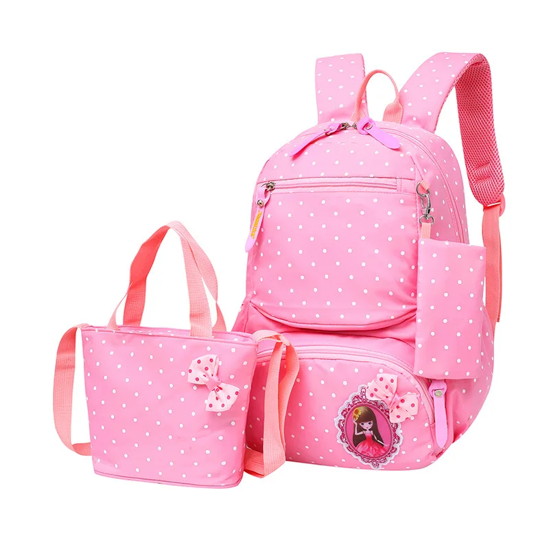 

3pcs/set New Schoolbag Children Backpacks Cute Girls' Waterproof Fashion Wave Point Backpack Pupils Large Capacity