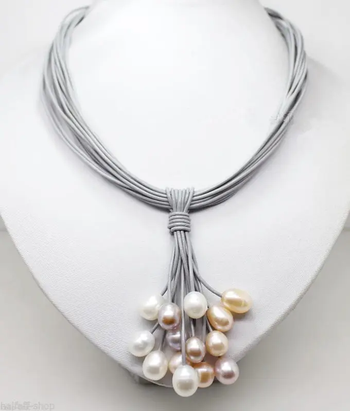 

Hot sale new Style >>>>>Handmade Natural Rice-shape 10-11MM Colorful Freshwater Pearl Pendant Necklace