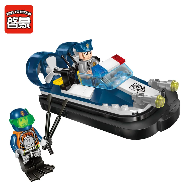 

Enlighten 105PCS City Series City Police Weapons Launch Motorboat 2 Figures MOC Educational Building Block Brick Kids Toys