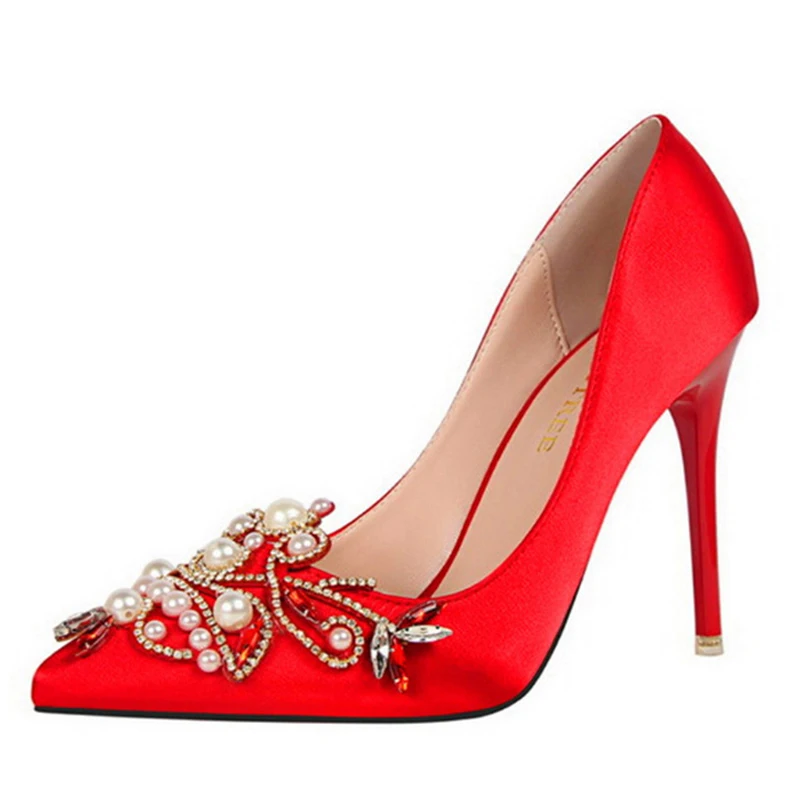 Женские туфли на высоком каблуке со стразами с острым носком|crystal high heel shoes|high