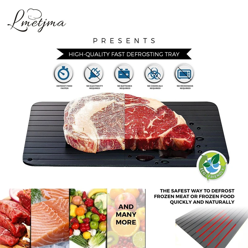 LMETJMA Fast Defrosting Tray Aluminium Alloy Thaw Food Defrosting Tray Frozen Meat Fish Food Tray With Brush Meat Tools KC0044 LMETJMA Fast Defrosting Tray Aluminium Alloy Thaw Food Defrosting Tray Frozen Meat Fish Food Tray With Brush Meat Tools KC0044