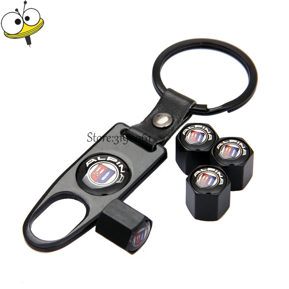 Alpina Logo Stainless Steel 4Pcs Wheel Tire Valve Stems Caps With Mini Wrench Keychain For BMW