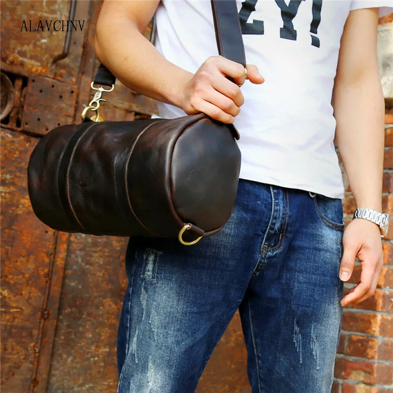 ALAVCHNV imported men's first layer of leather barrels shoulder bag