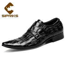 SIPRIKS mens classic crocodile skin shoes black double monk straps pointed toe burgundy dress shoes with buckle straps european