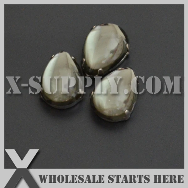 

10x14mm Mounted Tear Drop Cabochon #27 Black Diamond Acrylic Rhinestone Gems in Silver Nickel Sew on Setting for Shoe,Garment