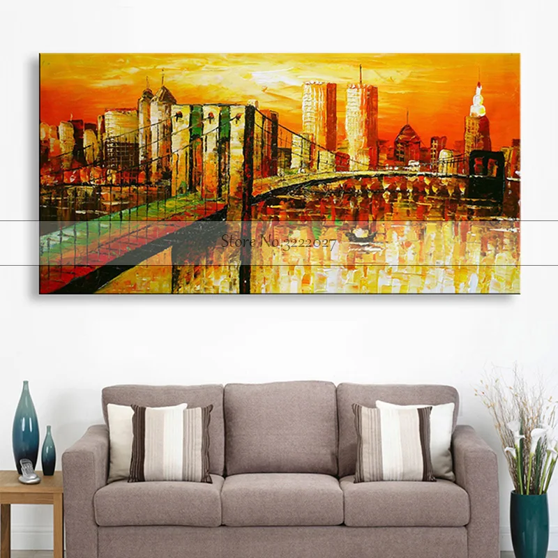Knife-painting-oil-painting-modern-the-Manhattan-Bridge-Home-decoration-on-canvas-abstract-painting-art-paintings
