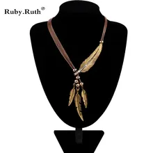 Necklace Alloy Feather Statement Necklaces Pendants Vintage Rope Chain Necklace Women Accessories wholesale Jewelry